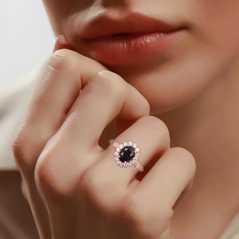 Natural Sandstone Ring For Women Unique Bridal Jewelry