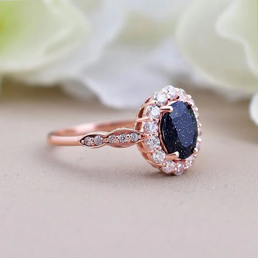 Natural Sandstone Ring For Women Unique Bridal Jewelry